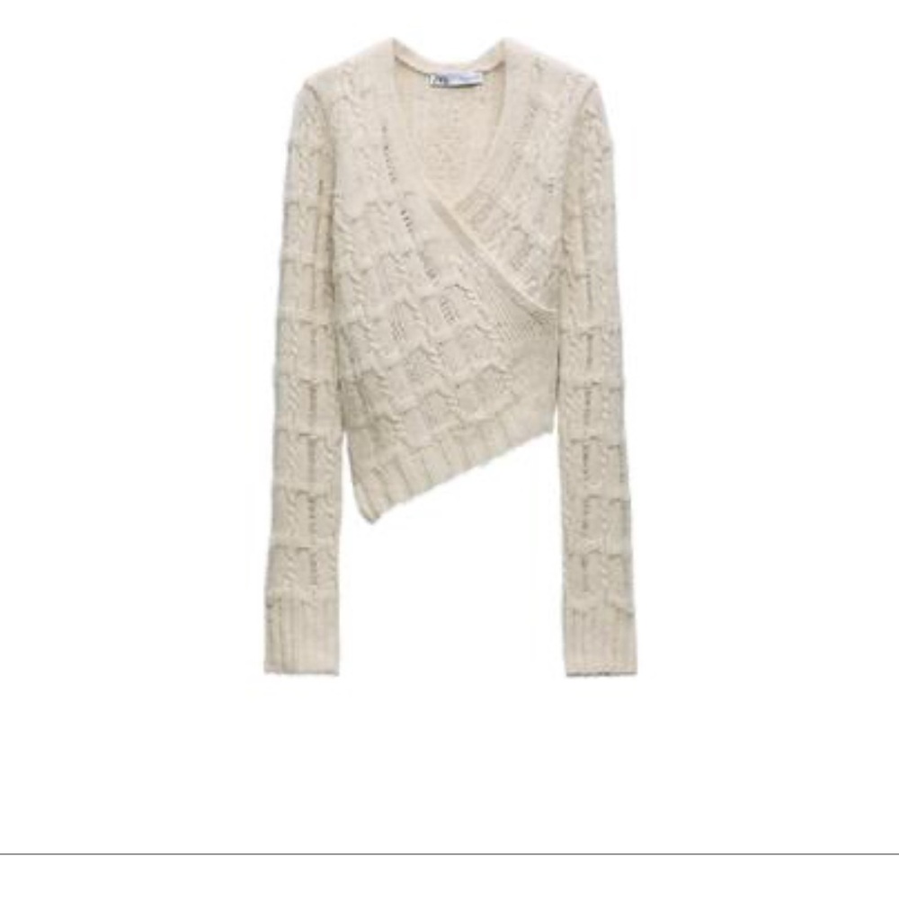 Asymmetric Cream Cable Knit Sweater